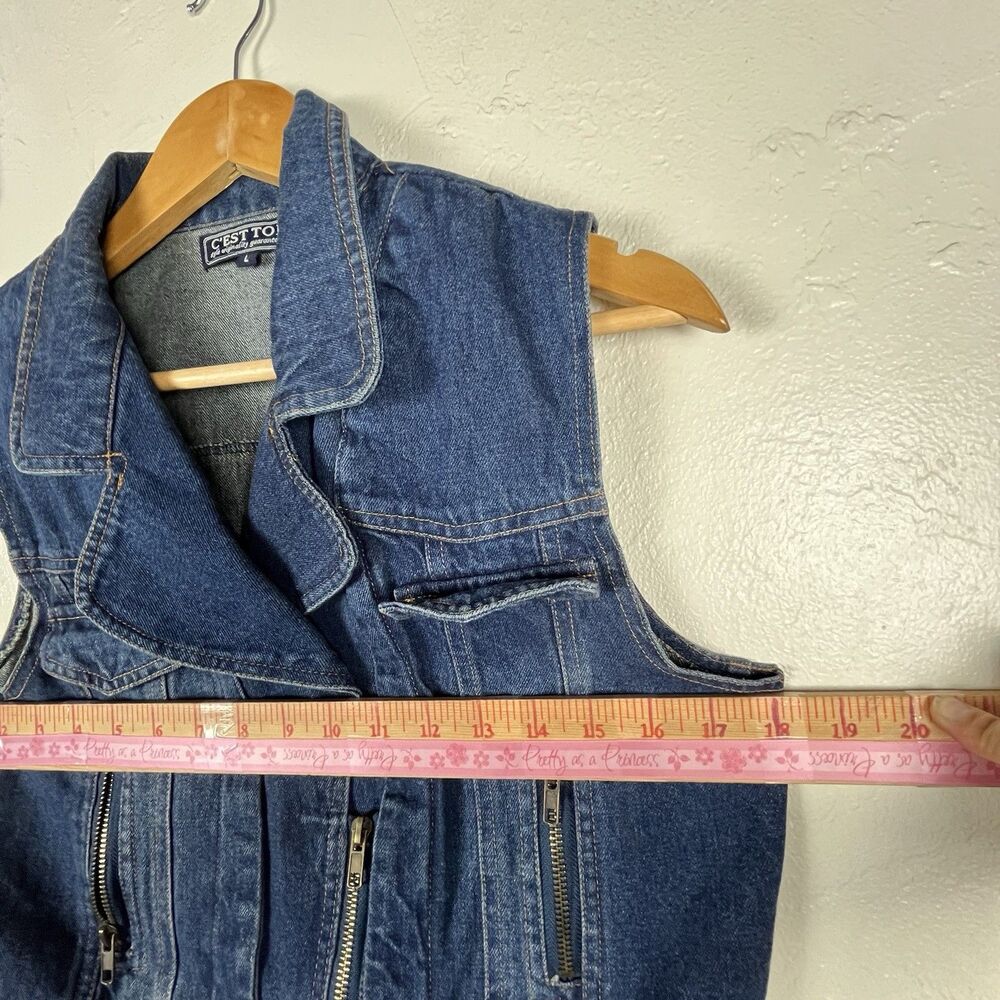Vintage C’est Toi Denim Moto Vest Women’s Large Blue Zip Front Sleeveless Jean - Picture 7 of 12